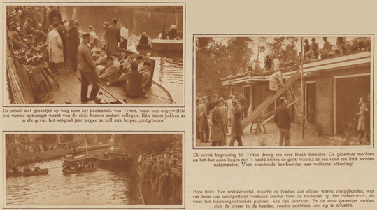 873729 Collage van 3 foto's betreffende de joolpartij tijdens de ontgroening van nieuwe leden van het Utrechtsch ...